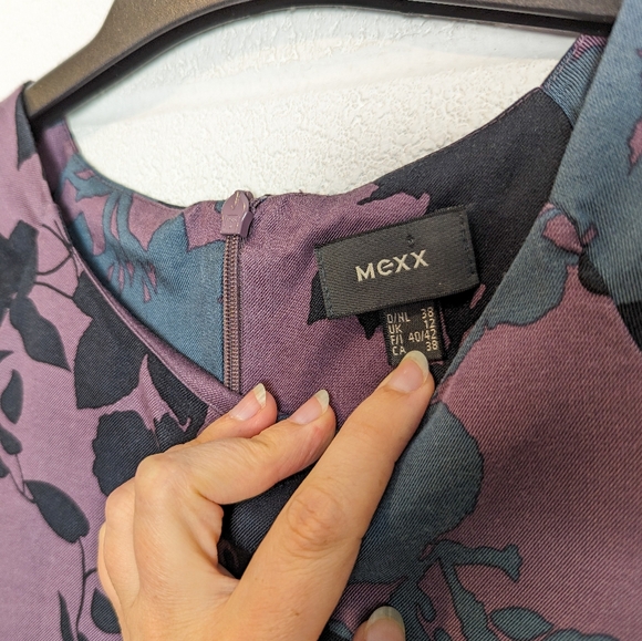 2/$20 Mexx Midi Dress Purple Teal Floral Cap Sleeve Small Viscose Semi-forml - Picture 5 of 8